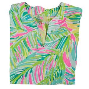 Lilly Pulitzer Tunic Shirt Womens Small Green Pink Amelia Island Tropical Storm